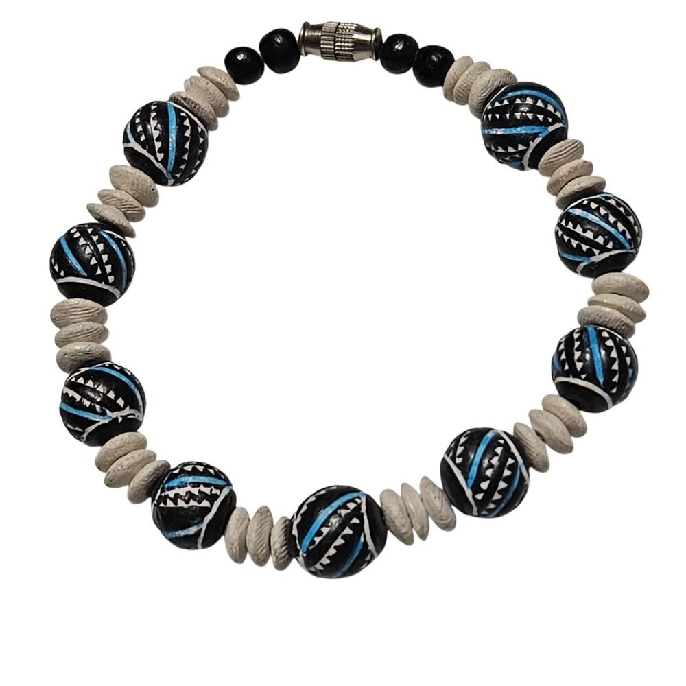 African Inspired Tribal Beaded Bracelet White Disc Bead Spacers Jewelry Unisex